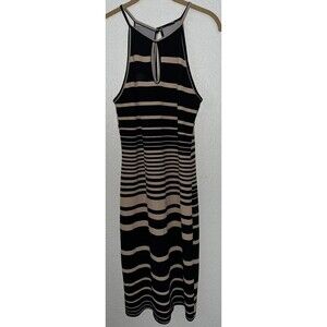 Wild Daisy Bodycon Summer Dress Sleeveless Women Sz L Black/Beige Stripes